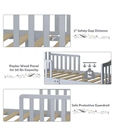 Kids Toddler Wood Bed Bedroom Furniture w/ Guardrails