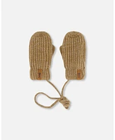 Deux par Baby Unisex Knitted Mittens With String Taupe