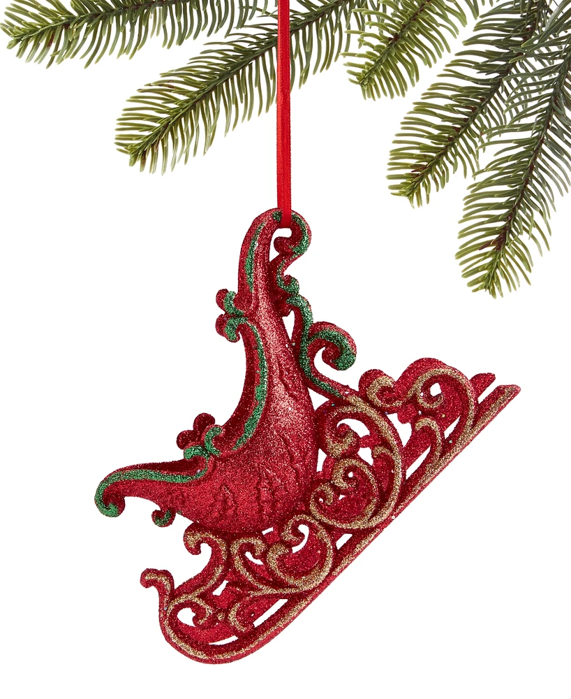 Holiday Lane Christmas Glitters Red & Green Glitter Sleigh Ornament, Exclusively at Macy's