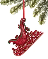 Holiday Lane Christmas Glitters Red & Green Glitter Sleigh Ornament, Created for Macy's