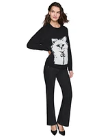 Karl Lagerfeld Paris Women's Choupette Cat Crewneck Sweater