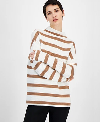 T Tahari Women's Funnel-Neck Stripe-Print Sweater