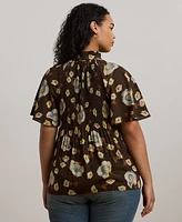 Lauren Ralph Plus Flutter-Sleeve Floral Top