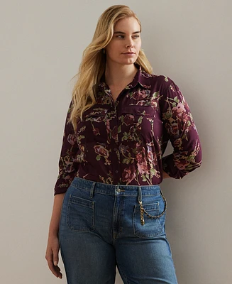 Lauren Ralph Plus Cotton Floral Shirt