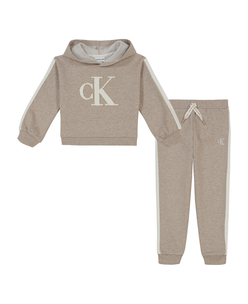 Calvin Klein Toddler Girl Side-Striped Signature Fleece Hoodie, 2-Piece Set