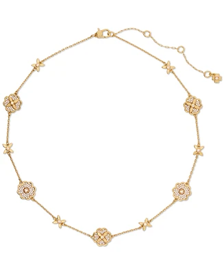 kate spade new york Gold-Tone Heritage Bloom Scatter Necklace, 16" + 3" extender