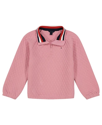 Tommy Hilfiger Big Girls Box Quilt Quarter Zip Sweatshirt