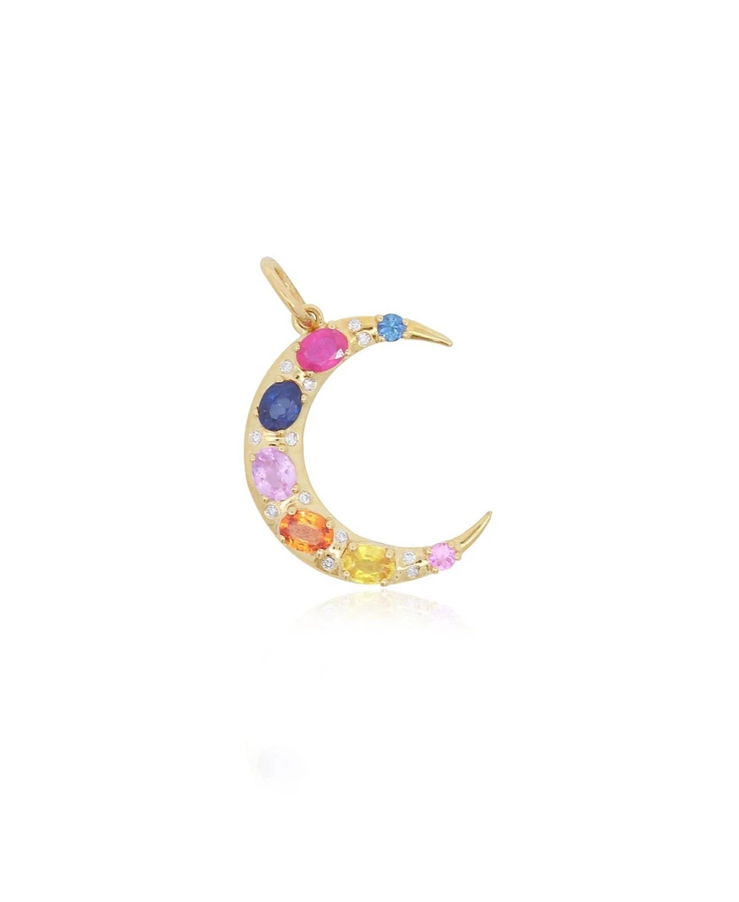 The Lovery Rainbow Sapphire Moon Charm 14K Gold