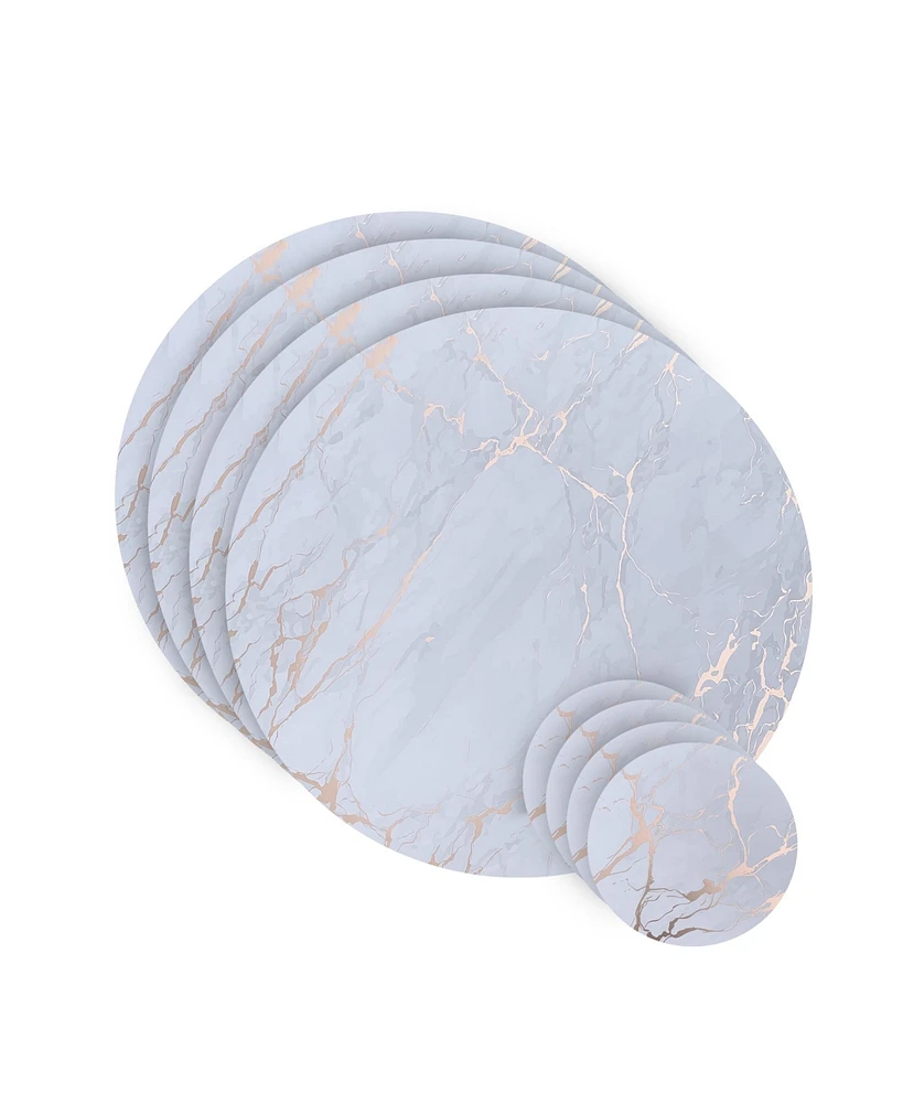 Dainty Home Marble Cork Table Set With Foil Printed Granite Designed Thick Textured 15" x Round Placemats and Coasters 4