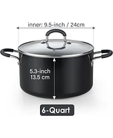 Cook N Home 6-Quart Professional Granite Heavy Gauge Aluminum Nonstick Stockpot with Lid, Silicone Handle, Marble