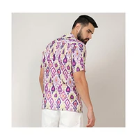 Campus Sutra Men's Lavender & Pear Yellow Ethnic Shirt