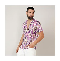 Campus Sutra Men's Lavender & Pear Yellow Ethnic Shirt