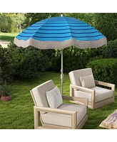6.5 Ft Outdoor Fringe Patio Umbrella with Carrying Bag Push Button Tilt for Garden