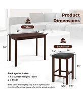 Costway 3 Pcs Bar Table Set Dining & 2 Pvc Leather Upholstered Stools