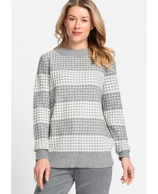 Olsen Women's Long Sleeve Grid Stitch Sweater