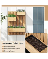 Costway Wall Mounted Garden Planter with 3 Planter Boxes Drainage Holes Non-woven Liners