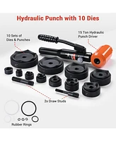 Yescom 15 Ton Hydraulic Knockout Punch Kit with 1/2" to 4" 10-Die Steel Case Heavy Duty Conduit Hole Digger Cutter Set