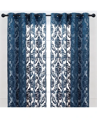 Chanasya Premium Devore Sheer Grommet Curtains - Classy, Light Filtering Drapes for Living Room or Bedroom 52" x 96" Golden, 2 Panels