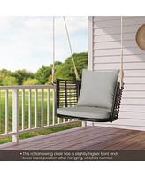 Costway Patio Hanging Rattan Basket Chair Swing Hammock with Seat Cushion