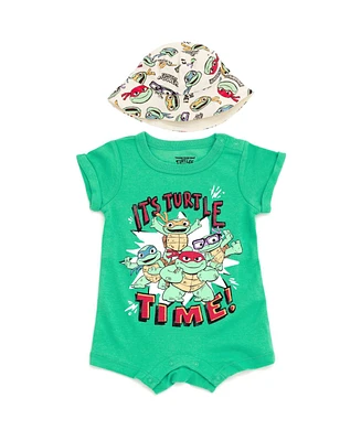 Teenage Mutant Ninja Turtles Donatello Raphael Leonardo Baby Romper and Bucket Sun Hat Newborn to Toddler