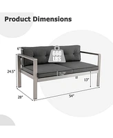 Patio Aluminum Loveseat Sofa Outdoor Chair with Wpc Armrests & Cushions Backyard
