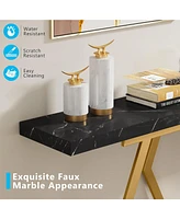 Tribesigns 70.9 Inch Extra Long Sofa Table， White and Gold Console Table with Faux Marble Tabletop, Modern Long Entryway Table with Gold Frame