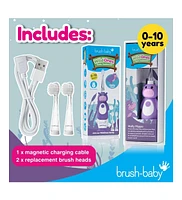 Brush-Baby WildOnes Hippo Kids Electric Rechargeable Toothbrush | Childrens Electric Toothbrush | Animal Character Toothbrush