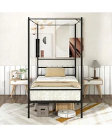 Gymax Full Metal Canopy Platform Bed Frame Mattress Foundation w/ Slat Support