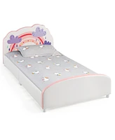 Costway Kids Upholstered Platform Bed Children Twin Size Wooden Bed Rainbow Pattern