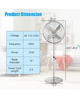Vebreda 16 Inch Pedestal Standing Fan Oscillating Pedestal Fan with 3 Speeds and Adjustable Height-Silver