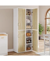 Tribesigns 2-Pack Wood Storage Cabinet, Tall Floor Cabinet with 2 Doors and 6 Shelves, Narrow Free-Standing Cube Cabinet for Living Room, White Modern