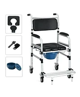 Skonyon 2-in-1 Aluminum Commode Shower Wheelchair with Locking Casters