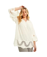 June + Vie Women's June + Vie Open-Crochet Blouse