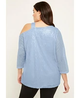 June + Vie Women's Sequin One-Shoulder Top