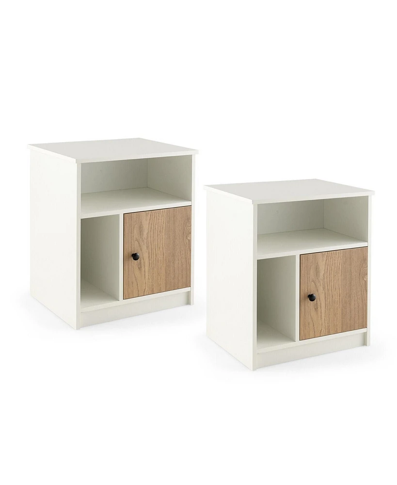 Sugift 2 Pieces 25 Inch Tall Nightstands with Door and 2 Open Shelves-White