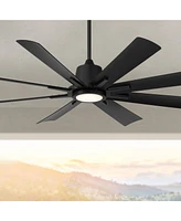 Casa Vieja 54" Inspirit Modern Indoor Outdoor Ceiling Fan 8 Blade Led Light Remote Control Matte Black Finish Blades Bedroom Patio Living Room Kitchen