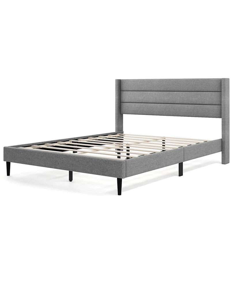 Costway Queen Bed Frame with Wingback Headboard Linen Upholstered Platform