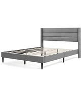 Costway Queen Bed Frame with Wingback Headboard Linen Upholstered Platform