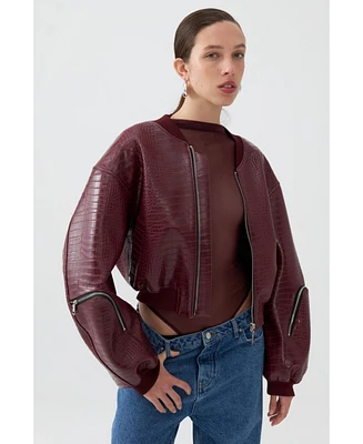 Nocturne Women's Faux Leather Bomber Jacket