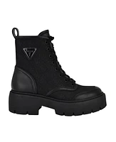 Guess Women's Shun Triple Triangle Lace-Up Lug Sole Combat Boots