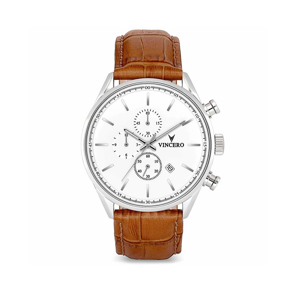 Vincero Men's The Chrono S2 40mm Stainless Steel Watch with Italian Leather Strap