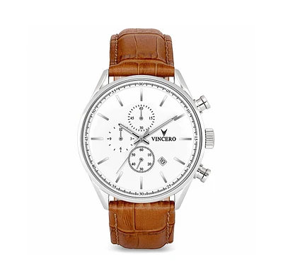 Vincero Men's The Chrono S2 40mm Stainless Steel Watch with Italian Leather Strap