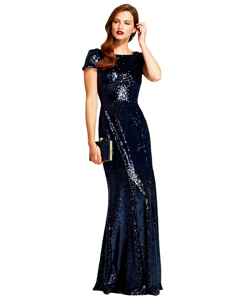 HotSquash London Women's Mermaid Shape Sequin Gown with Cowl Back