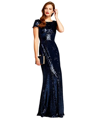 HotSquash London Women's Mermaid Shape Sequin Gown with Cowl Back