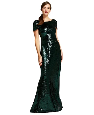 HotSquash London Women's Mermaid Shape Sequin Gown with Cowl Back