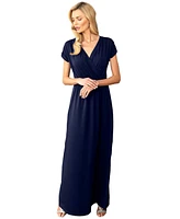 Hotsquash London Women's V-Neck Maxi Dress with Short Sleeves