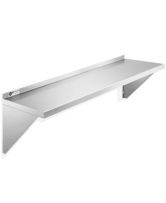 Kutler 12" x 48" Stainless Steel Shelf, Nsf Commercial Wall Mount Shelving w/ Backsplash, Floating Metal Mounted Shelves for Restaurant, Kitchen, Home