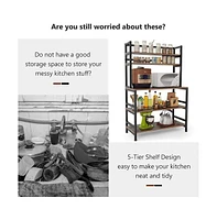 Tribesigns Bakers Rack with Hutch, Microwave Oven Stand, 5-Tier Kitchen Utility Storage Shelf, Height Free Standing Kitchen Organizer for Spices, Pots