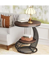 Tribesigns Round End Table: 2 Tiers Faux Marble Side Table with Storage Shelf, Bedside Nightstand, Metal Arc-Shaped Frame Accent for Living Room