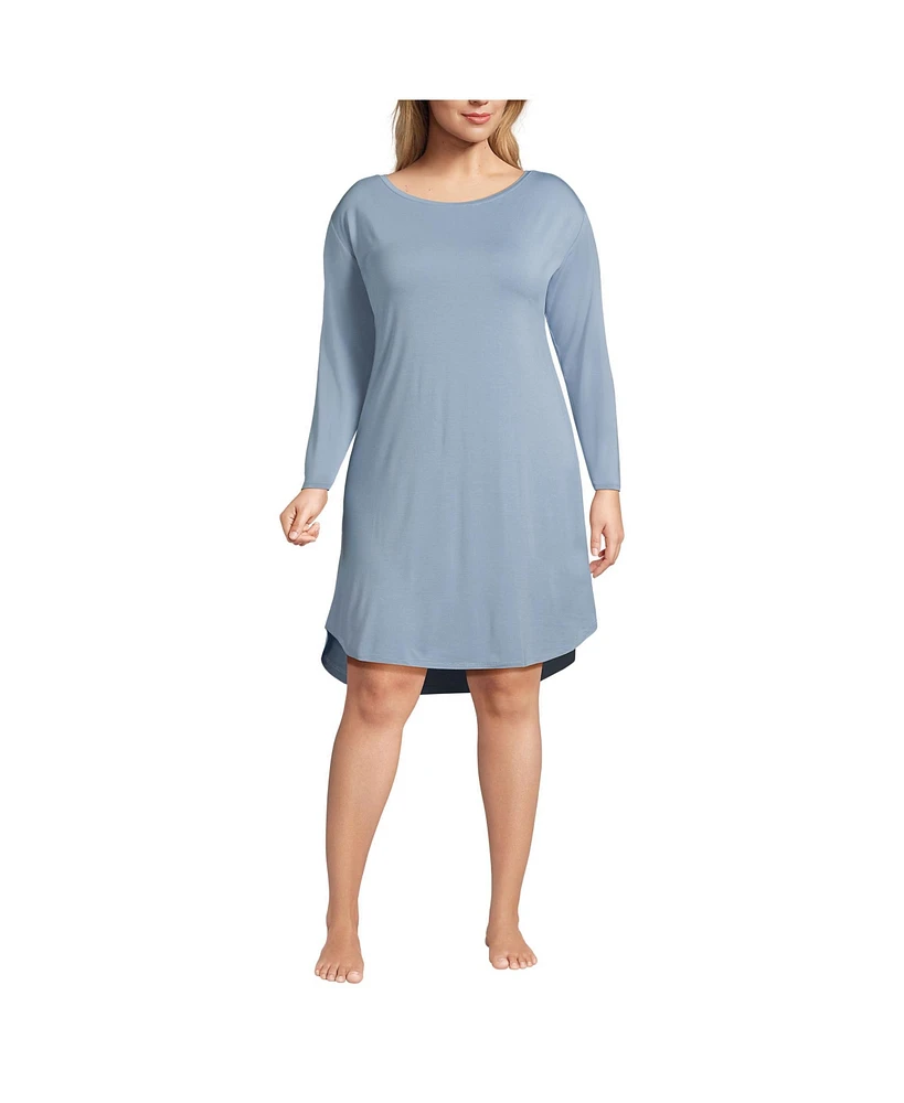 Lands' End Plus Cooling Long Sleeve Knee Length Sleepshirt Nightgown